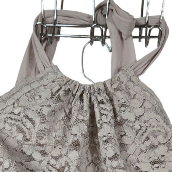 David's Bridal Short Lace Mesh Dress with Halter Neckline Biscotti Beige Size 16 - Picture 4 of 14